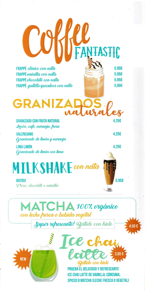 Frappés, granizados, matcha e ice chai latte